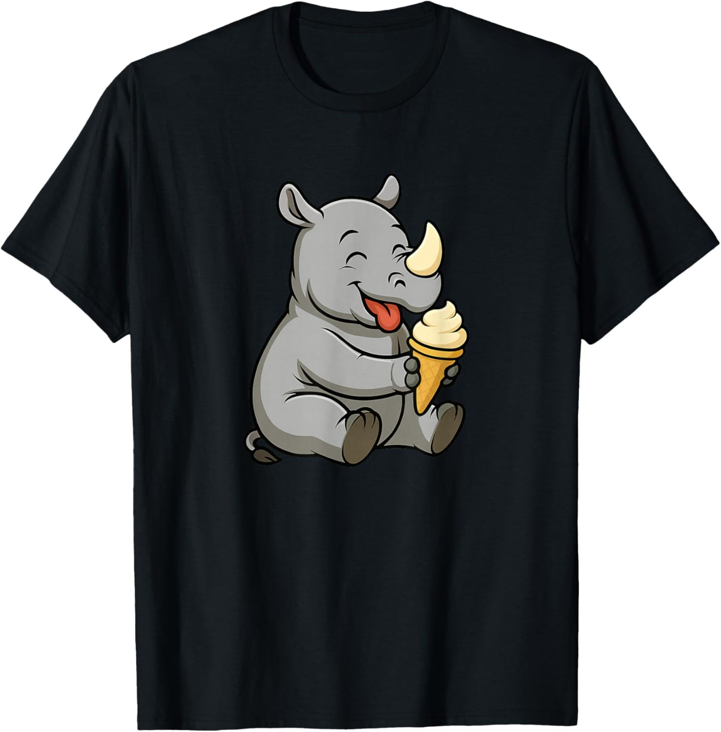 Rhino Ice Cream Zoo Animal Lover Kawaii Boys Girls Kids T-Shirt - T-Shirt | Black
