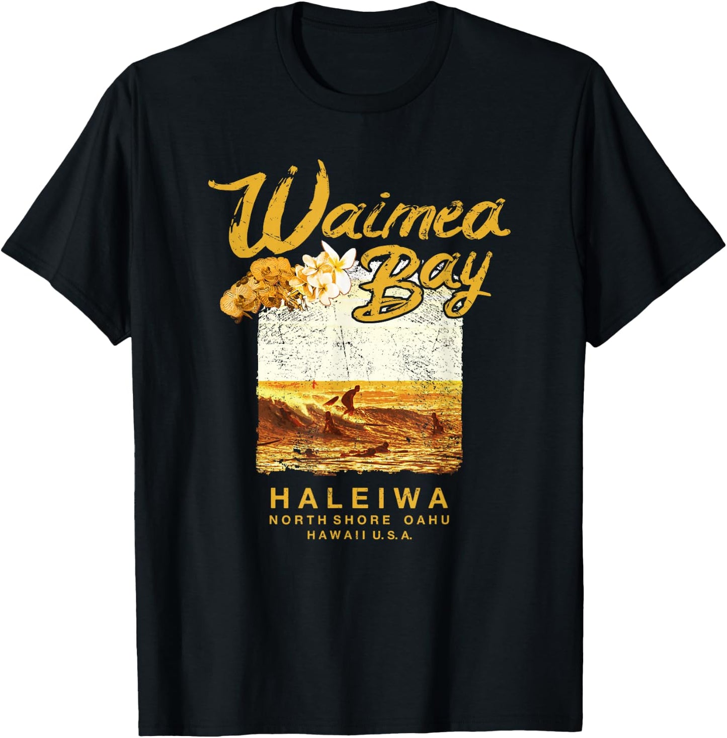 Hawaii Waimea Bay Vintage Hawaiian Surf T-Shirt - T-Shirt | Black