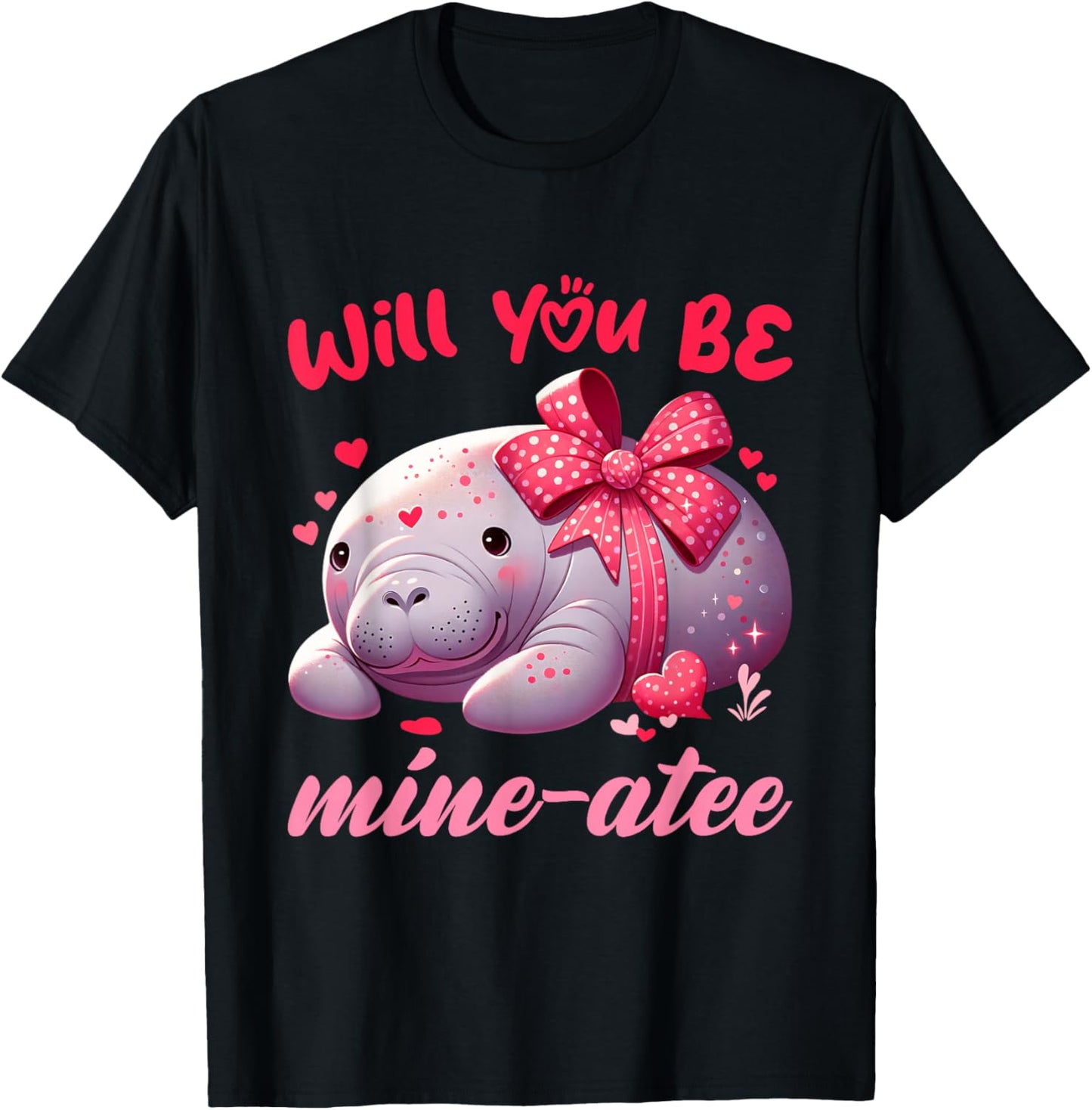 Valentine Manatee Cute Valentine Hearts T-Shirt - T-Shirt | Black