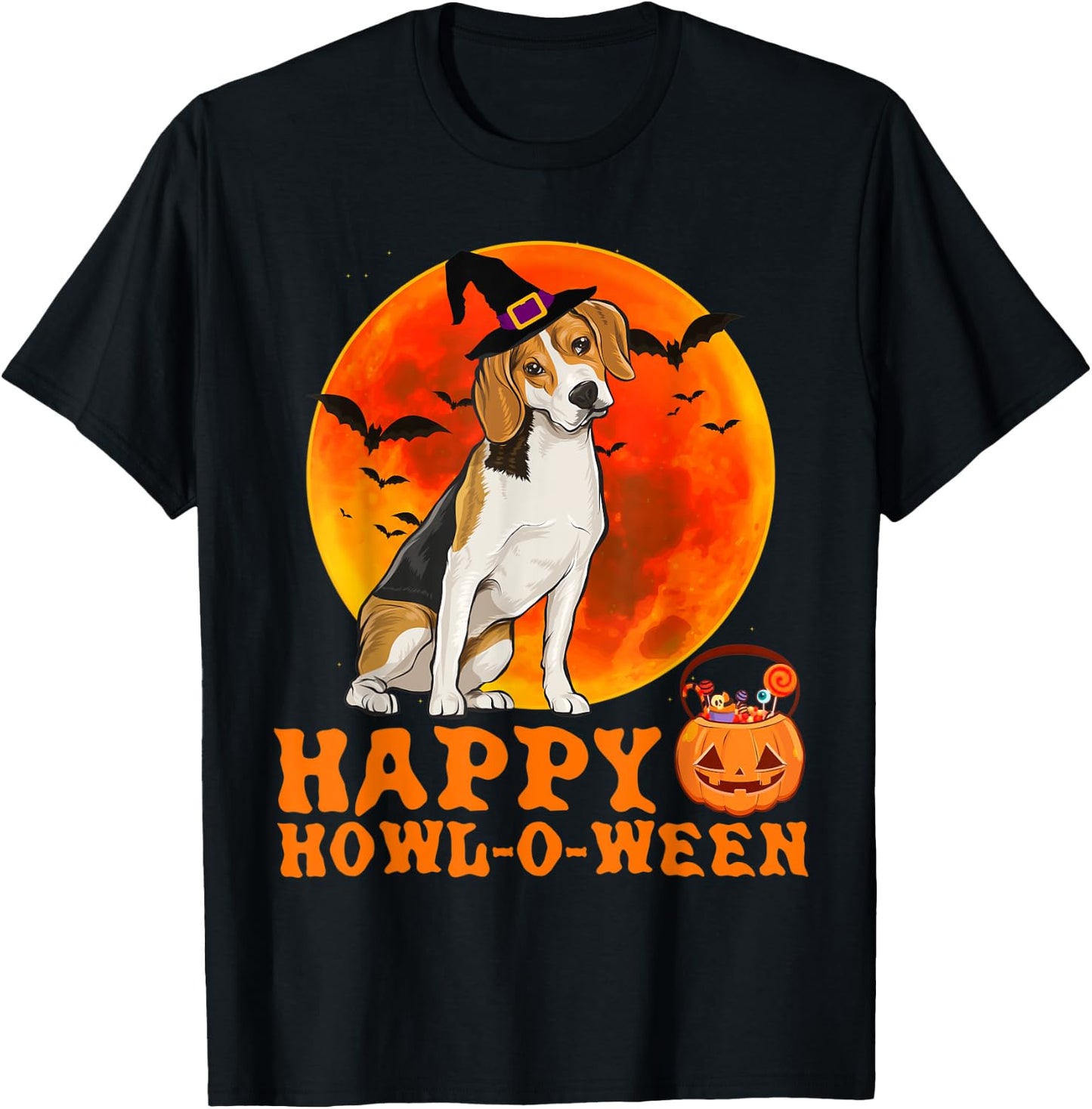 Funny Beagle Dog Halloween Happy Howl-o-ween T-Shirt - T-Shirt | Black