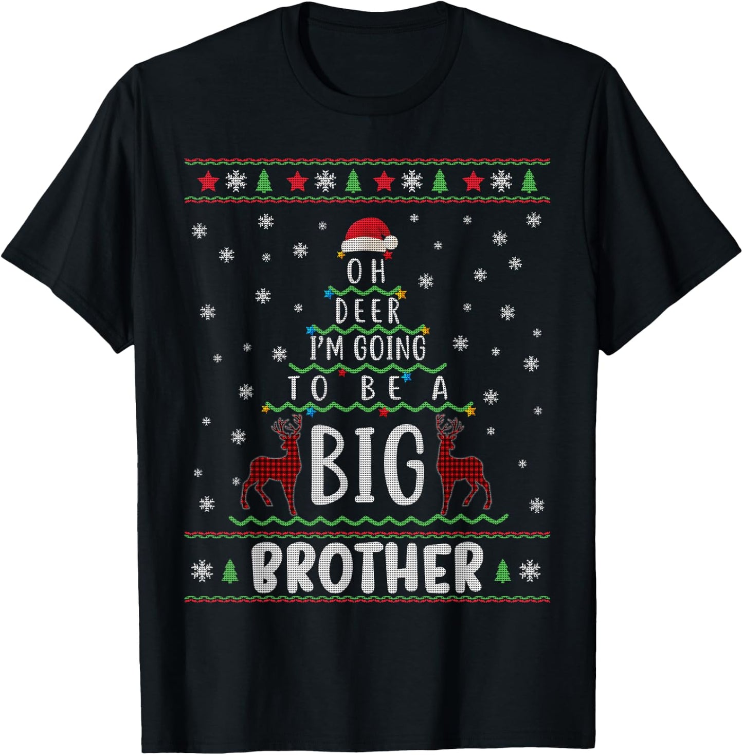 Oh Deer I'm Going To Be A Big Brother Christmas T-Shirt - T-Shirt | Black