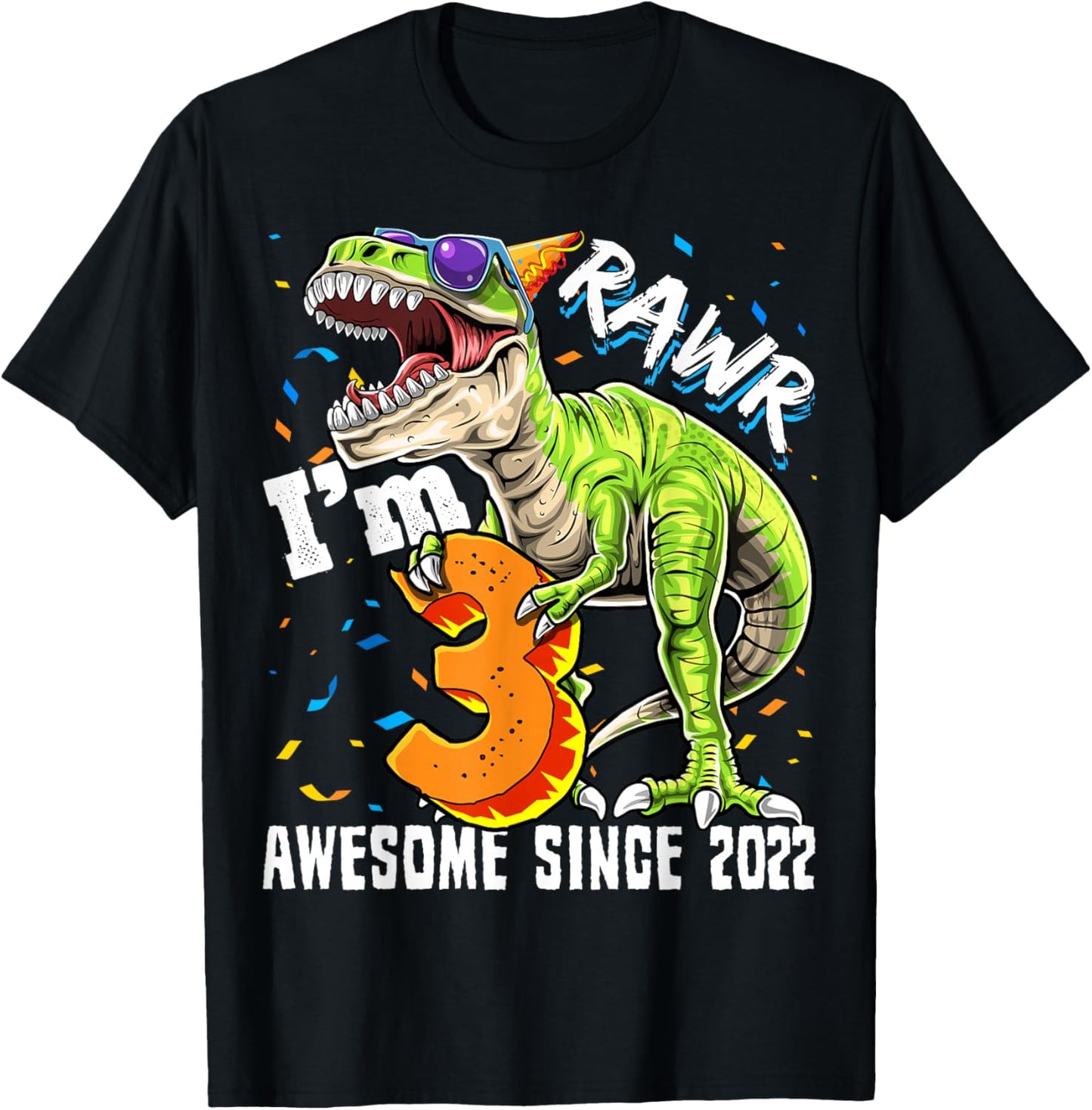 3rd Birthday T Rex Dinosaur Party Boys Rawr I'm 3 T-Shirt - T-Shirt | Black