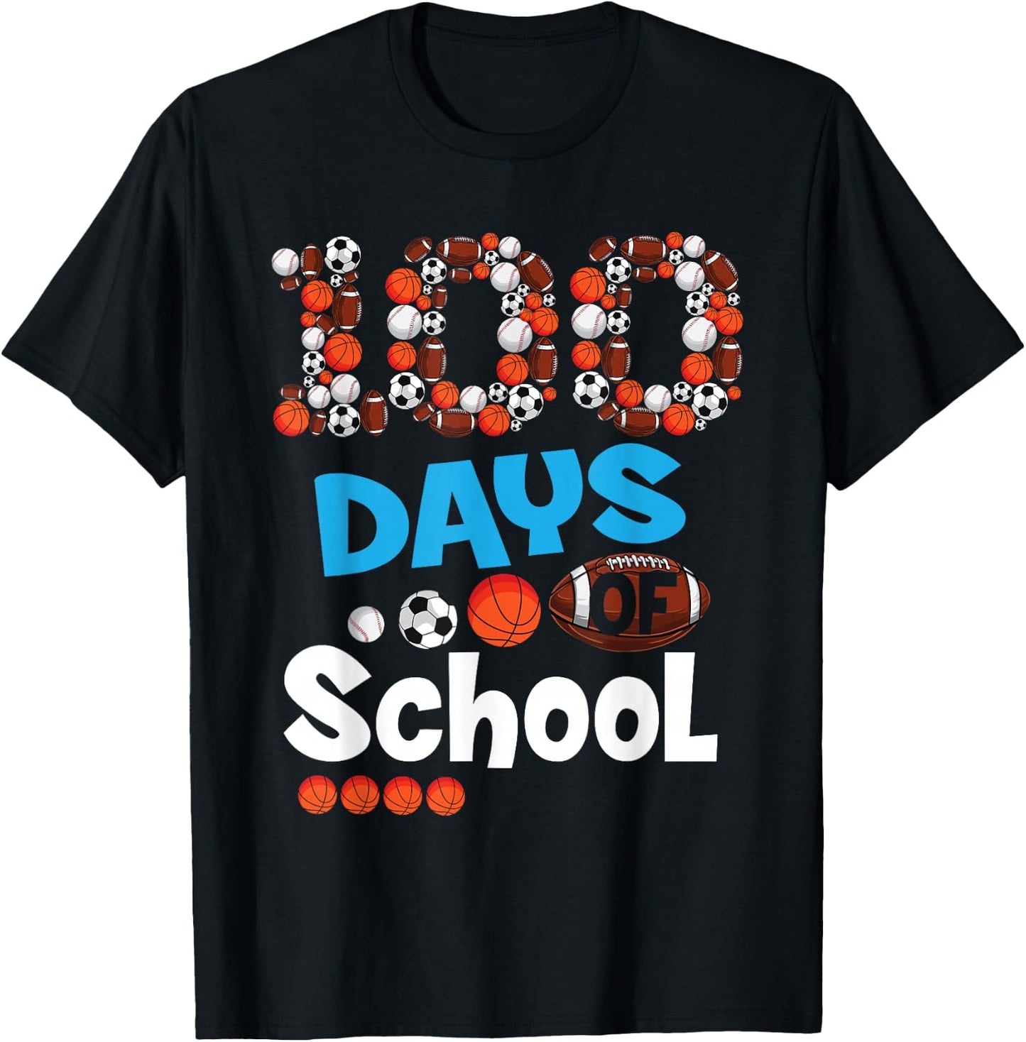 100th Days of School T Shirt Baseball Basketball School Gift T-Shirt - T-Shirt | Black