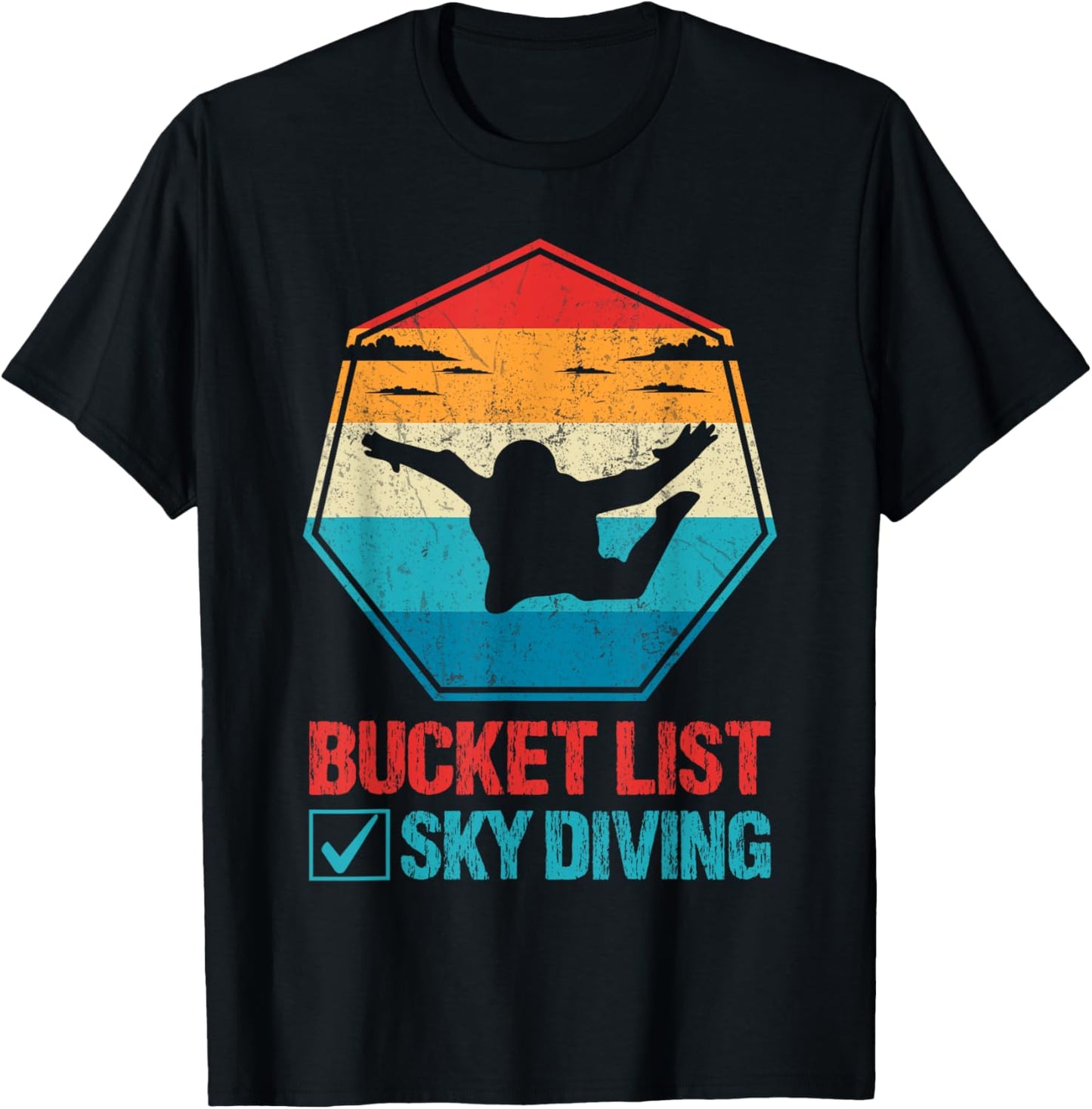 Bucket List Sky Diving Vintage Retro Skydiver T-Shirt - T-Shirt | Black