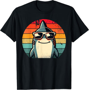Cool Retro Shark in Sunglasses 70s 80s 90s Funny Shark T-Shirt - T-Shirt | Black
