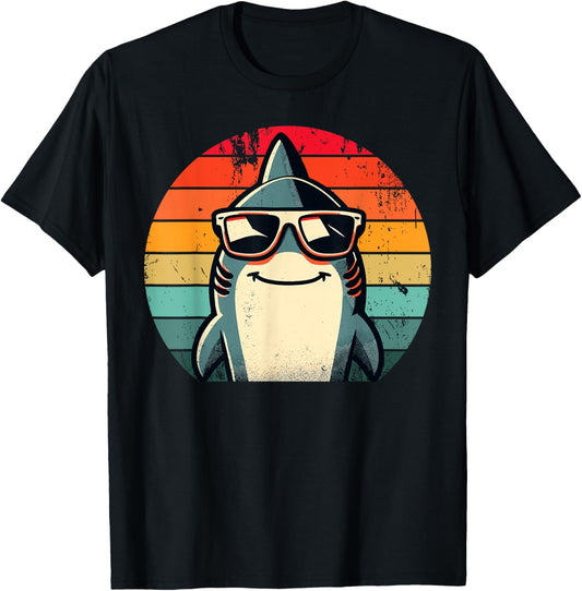 Cool Retro Shark in Sunglasses 70s 80s 90s Funny Shark T-Shirt - T-Shirt | Black