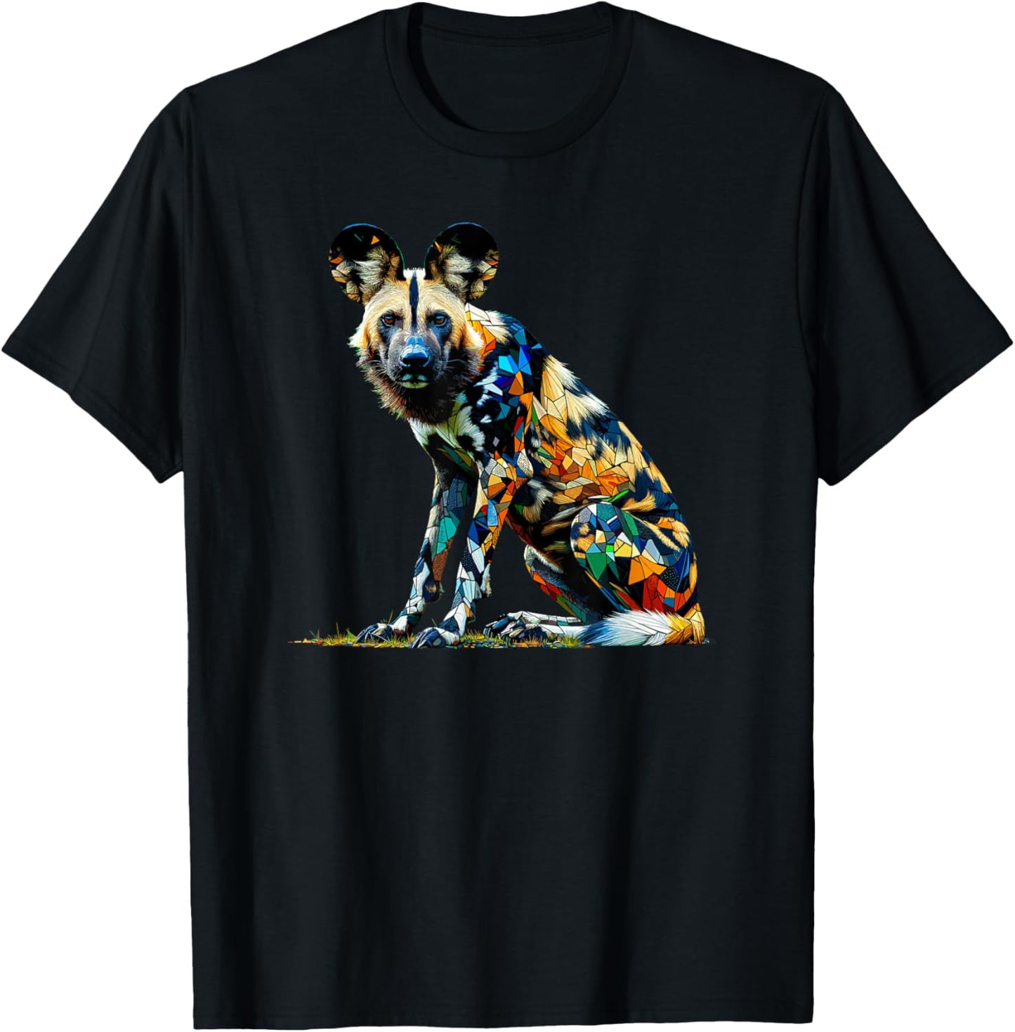 Polygon Art African Wild Dog Painted Dog T-Shirt - T-Shirt | Black