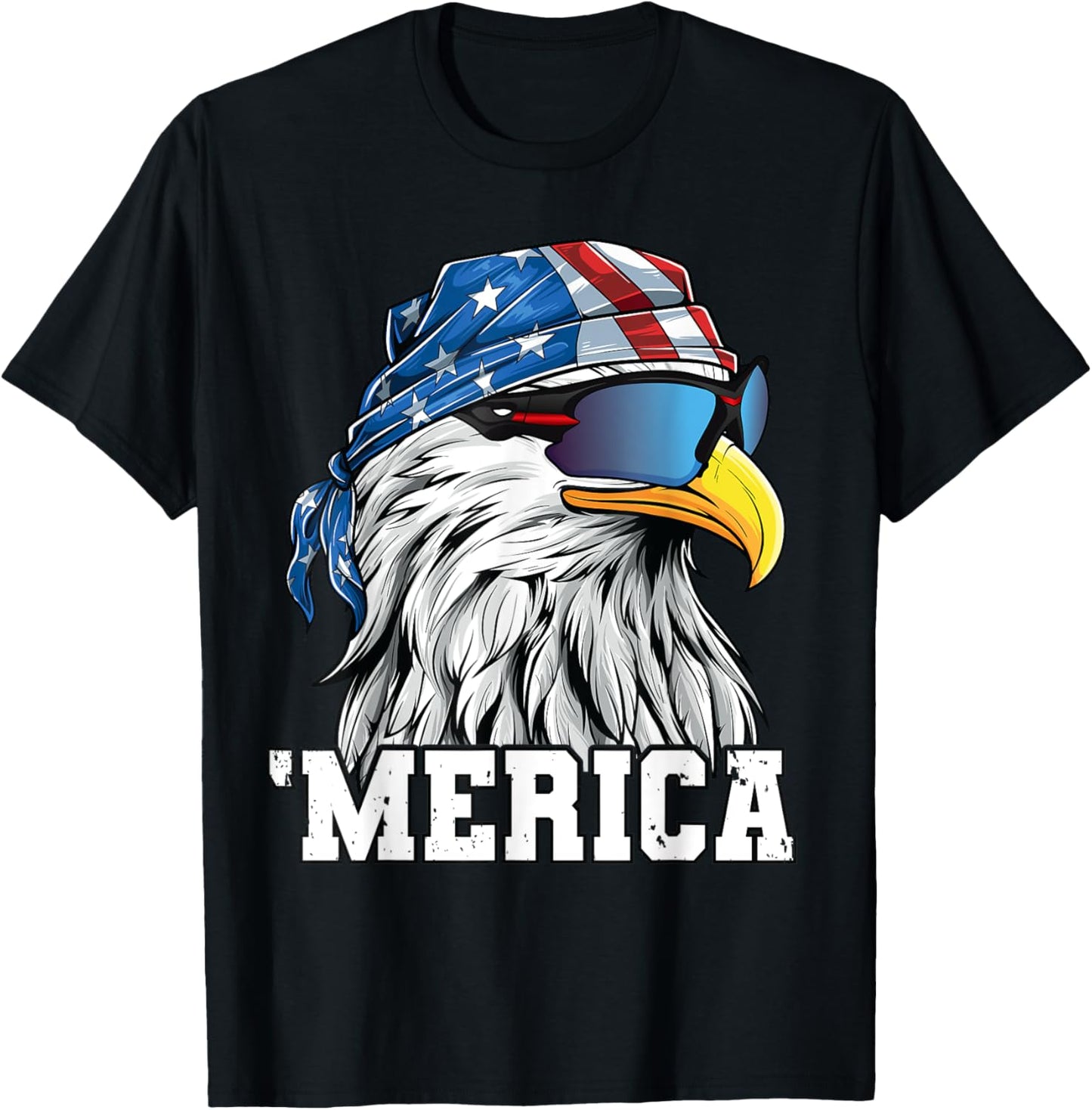 Patriotic 4th of July Shirt Men Women USA Bald Eagle Merica T-Shirt - T-Shirt | Black