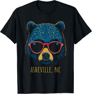 Asheville NC USA Bear Wearing Sunglasses Design T-Shirt - T-Shirt | Black