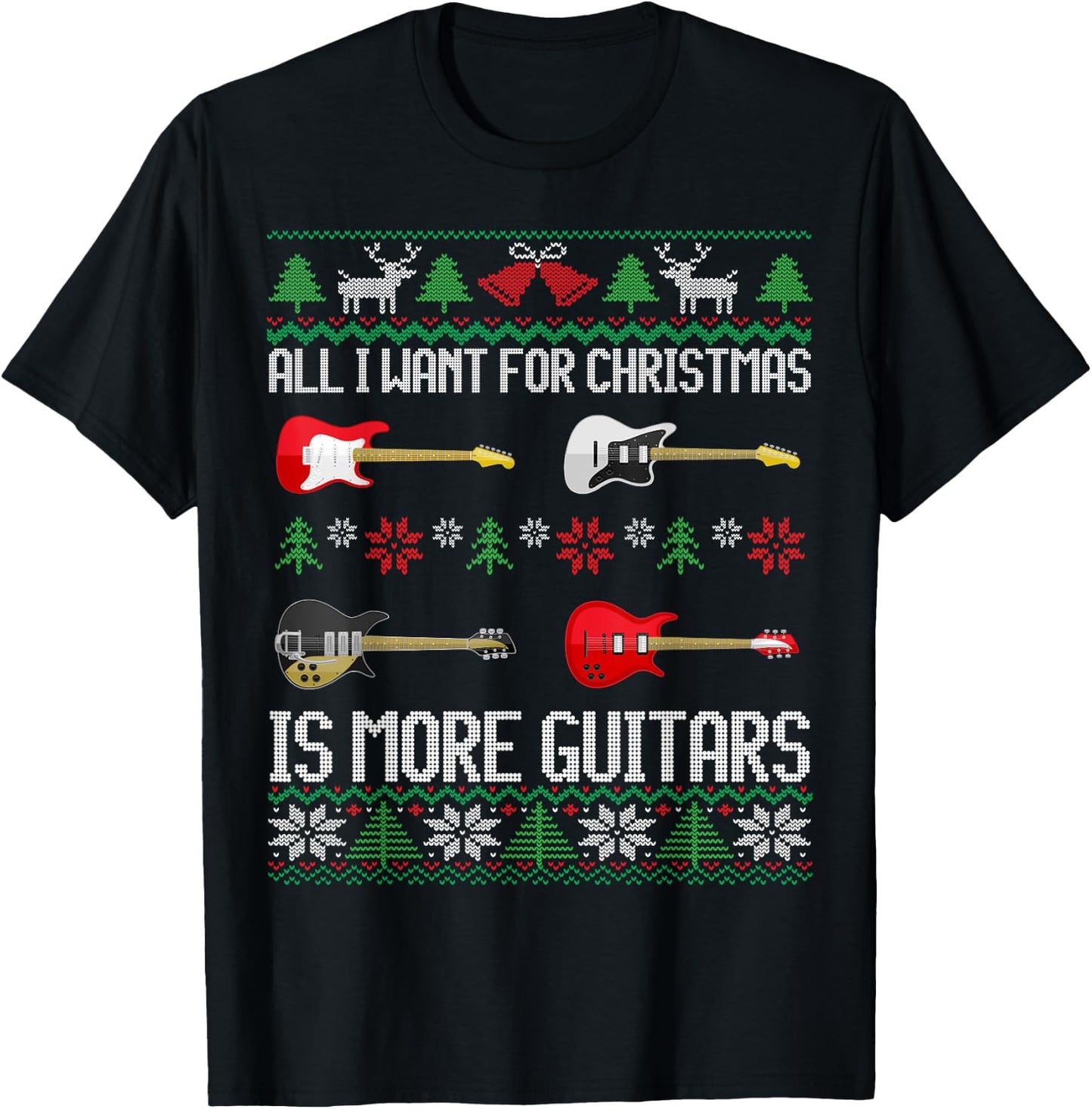 Guitars | Christmas | Guitarist Guitar Ugly Christmas T-Shirt - T-Shirt | Black