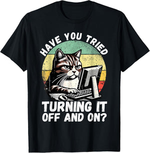 Humor Computer Tech Cat Tech Engineer Shirt Computer IT Guy T-Shirt - T-Shirt | Black