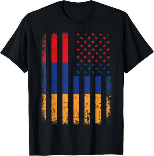 Armenian American Flag Armenia America Pride Heritage T-Shirt - T-Shirt | Black