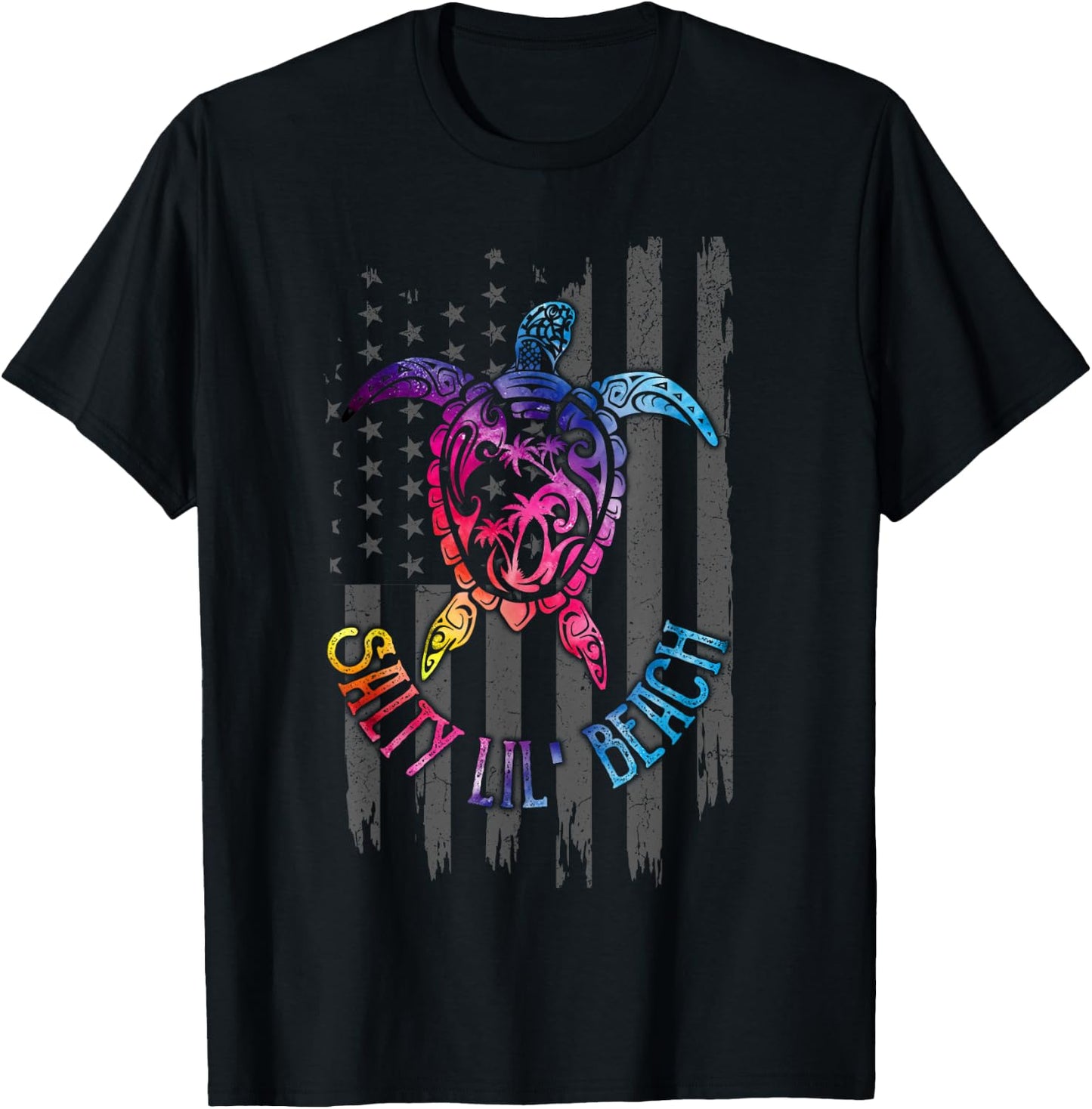 Salty Lil' Beach Turtle American Flag Funny Gift Men T-Shirt - T-Shirt | Black