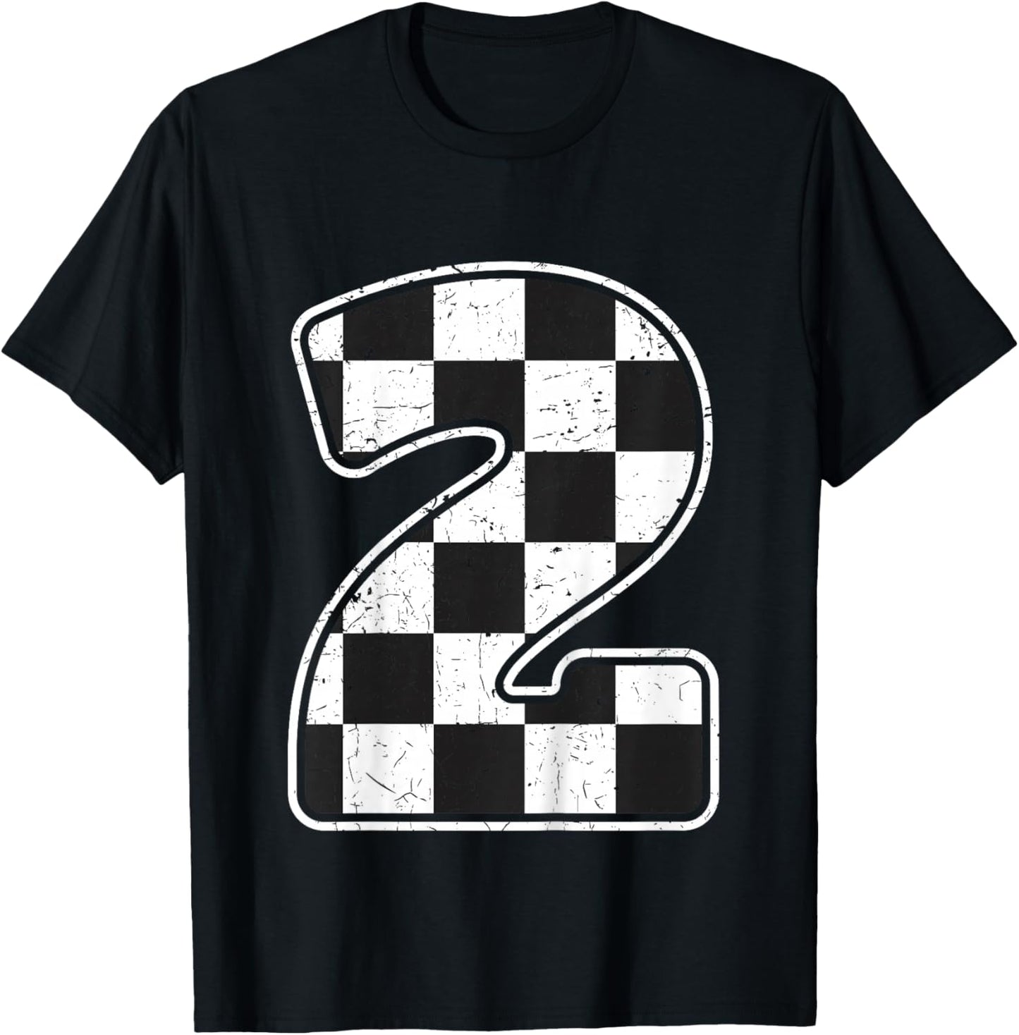 Kids Birthday Boy 2 Two Race Car 2nd Birthday Racing Car Flag T-Shirt - T-Shirt | Black