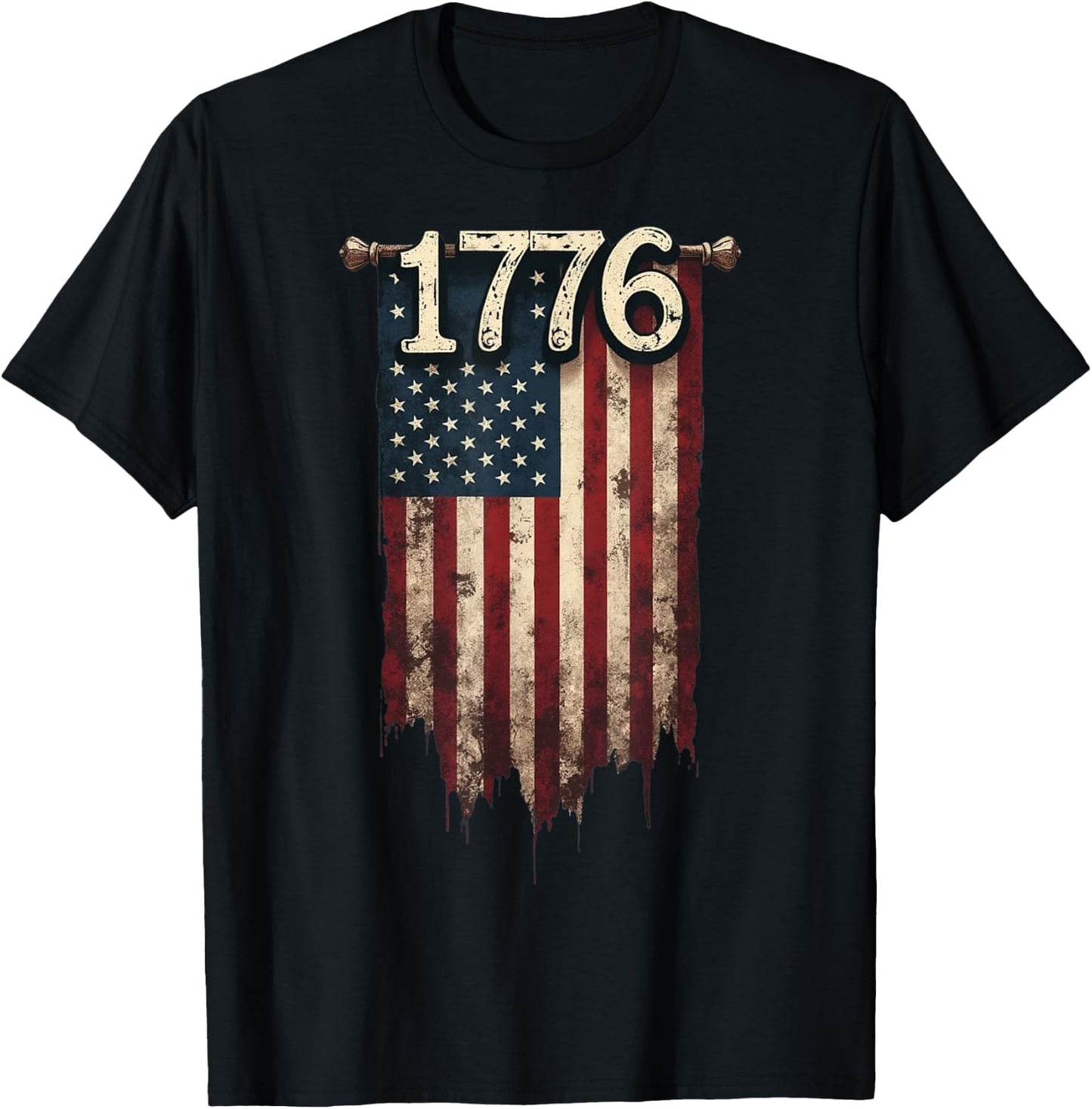 1776 Distressed American Flag Patriotic T-Shirt - T-Shirt | Black