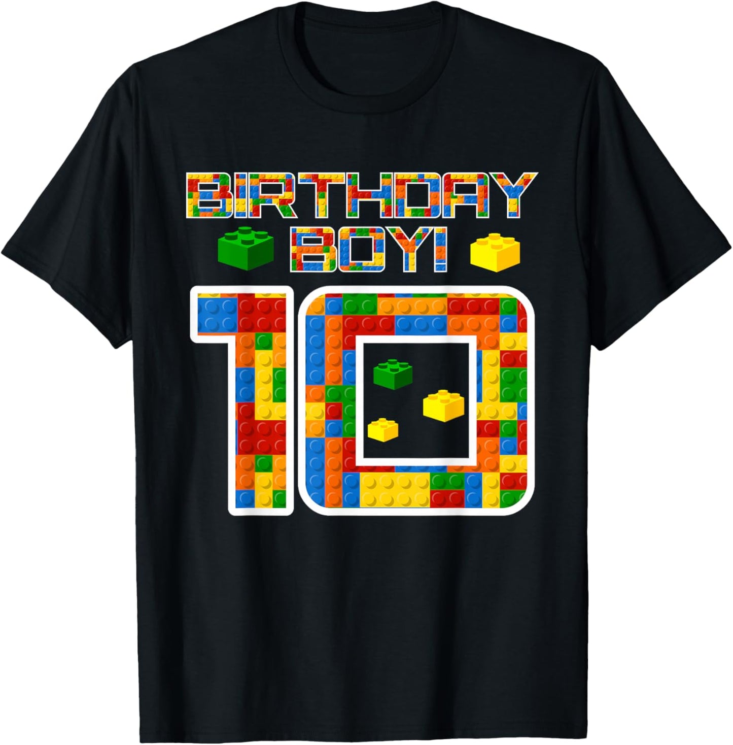 Cute 10th Birthday Gift 10 Years Old Block Building Boys T-Shirt - T-Shirt | Black