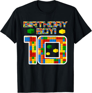 Cute 10th Birthday Gift 10 Years Old Block Building Boys T-Shirt - T-Shirt | Black