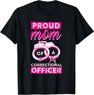 Correctional Officer Proud Mom Thin Silver Line T-Shirt - T-Shirt | Black
