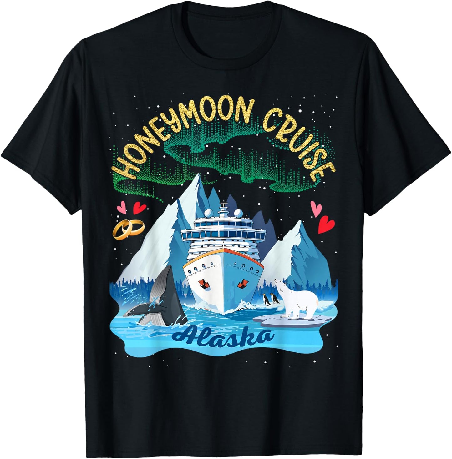 Alaska Honeymoon Cruise Match Couples Newlyweds Just Married T-Shirt - T-Shirt | Black