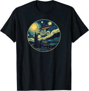 UFO Aliens and Bigfoot Impressionist Style Novelty UAP T-Shirt - T-Shirt | Black