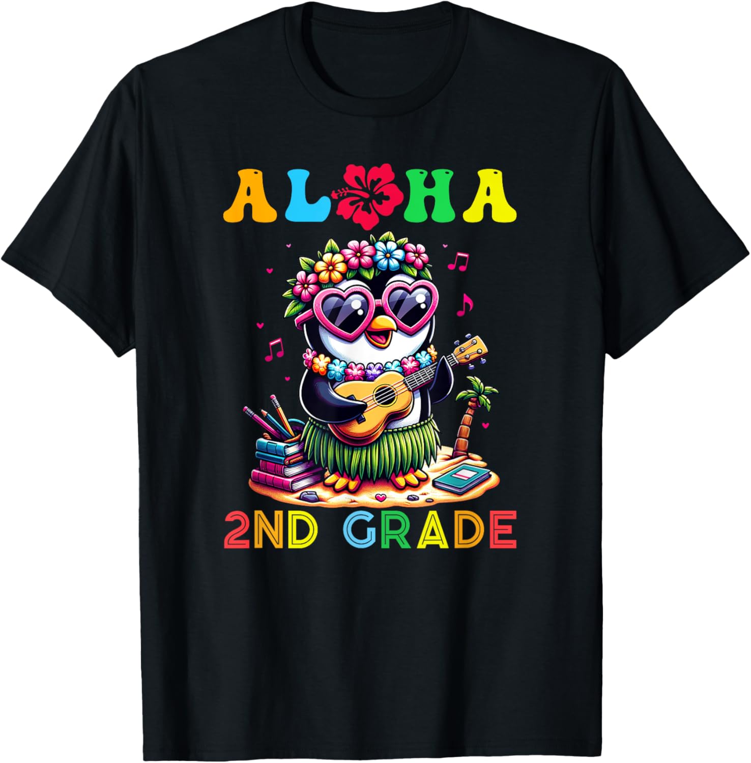Aloha Second Grade Penguin Hawaii Back to School Kids Girl T-Shirt - T-Shirt | Black