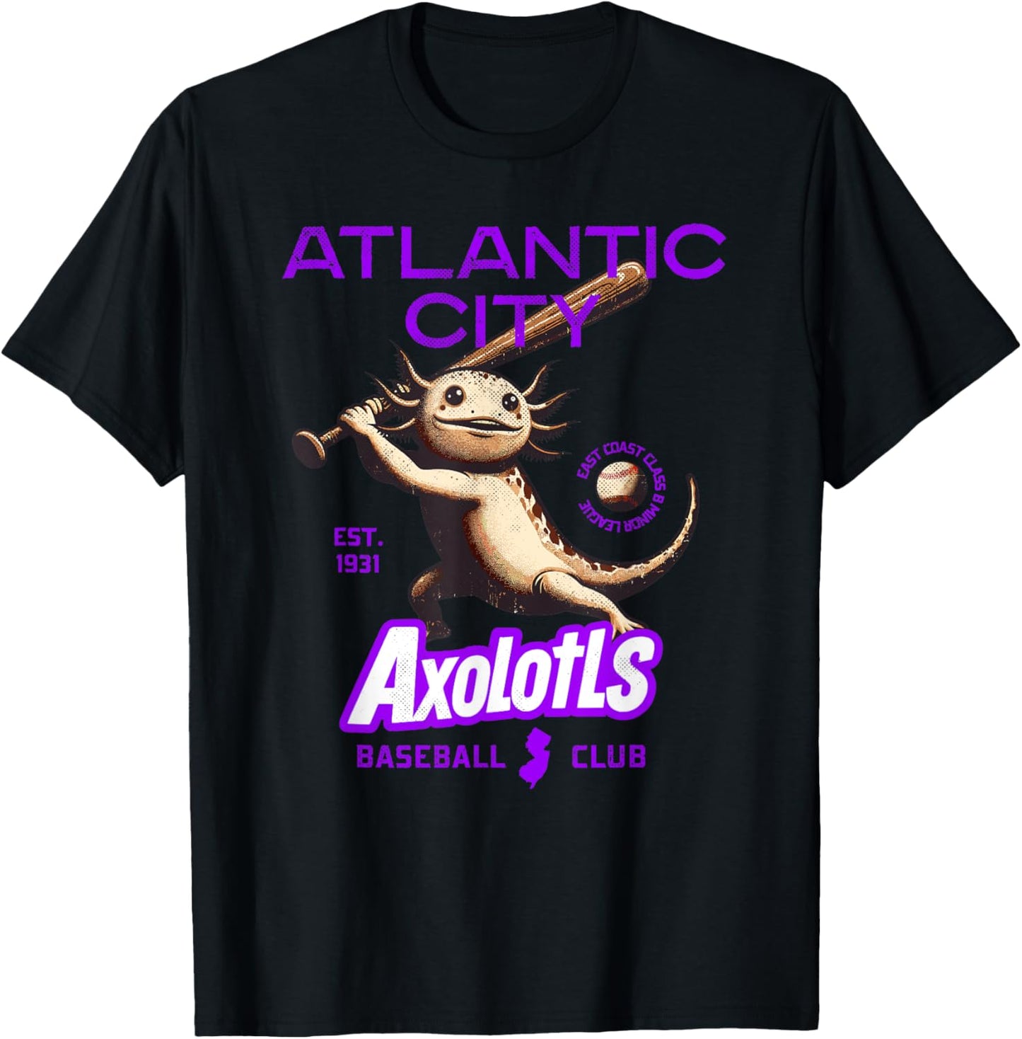 Atlantic City Axolotls Retro Minor League Baseball Team T-Shirt - T-Shirt | Black