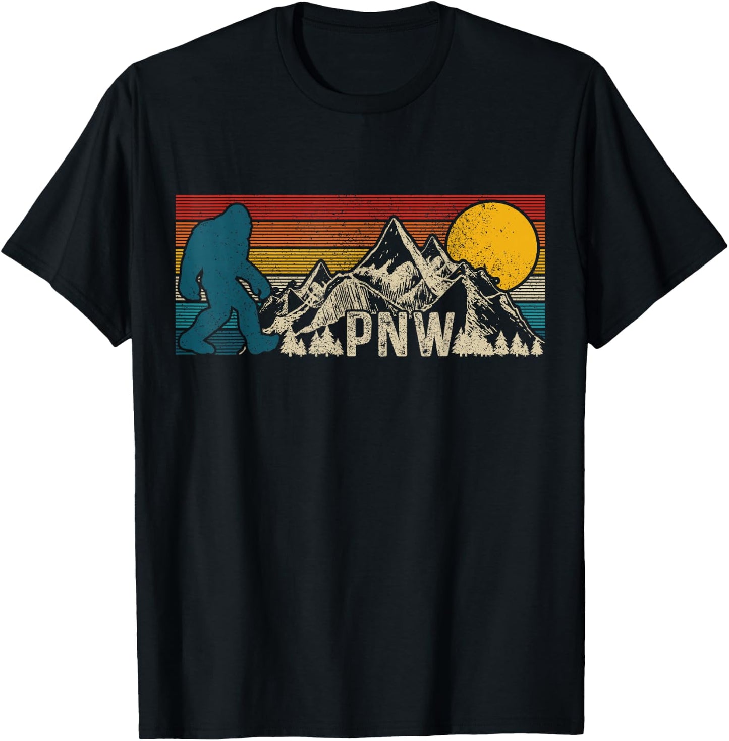 PNW Pacific Northwest Bigfoot Vintage Nature Outdoor T-Shirt - T-Shirt | Black