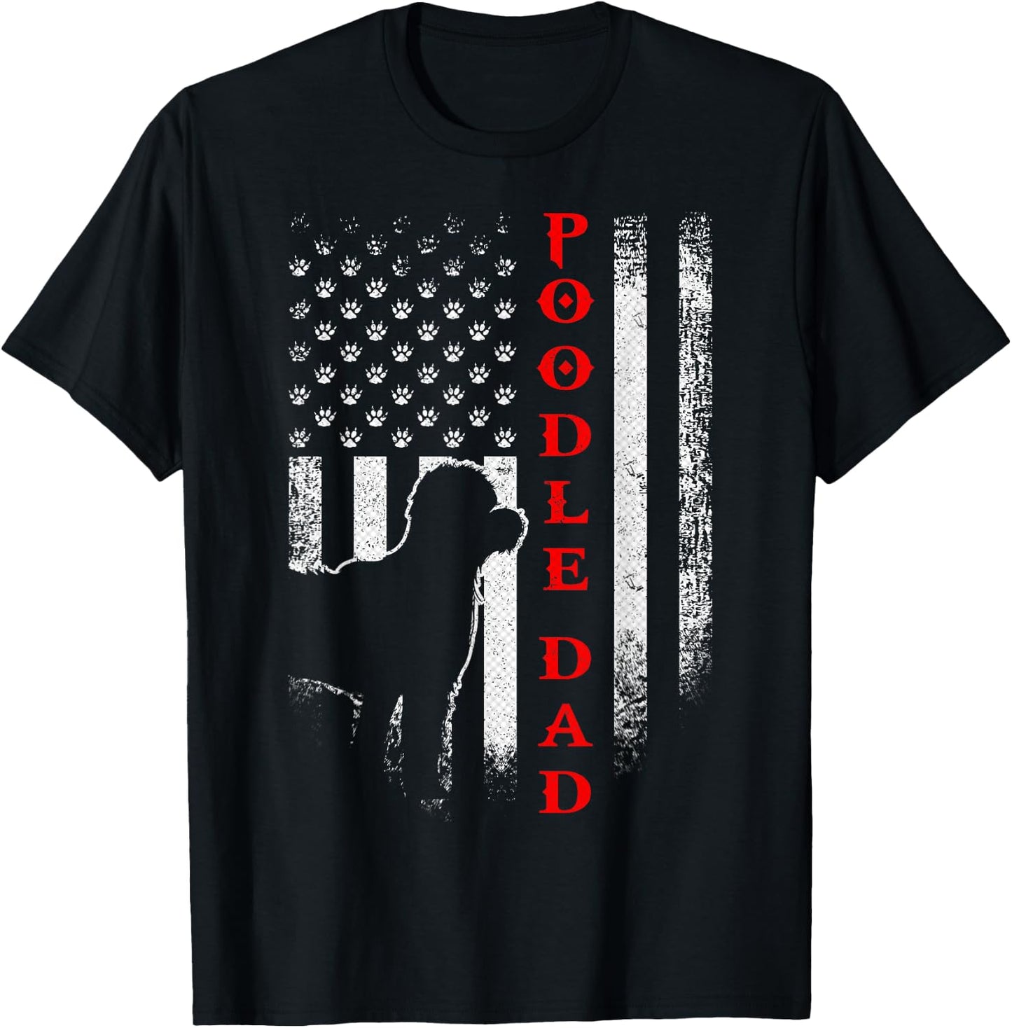 Vintage USA American Flag Proud Poodle Dad Silhouette Funny Women Men T-Shirt - T-Shirt | Black