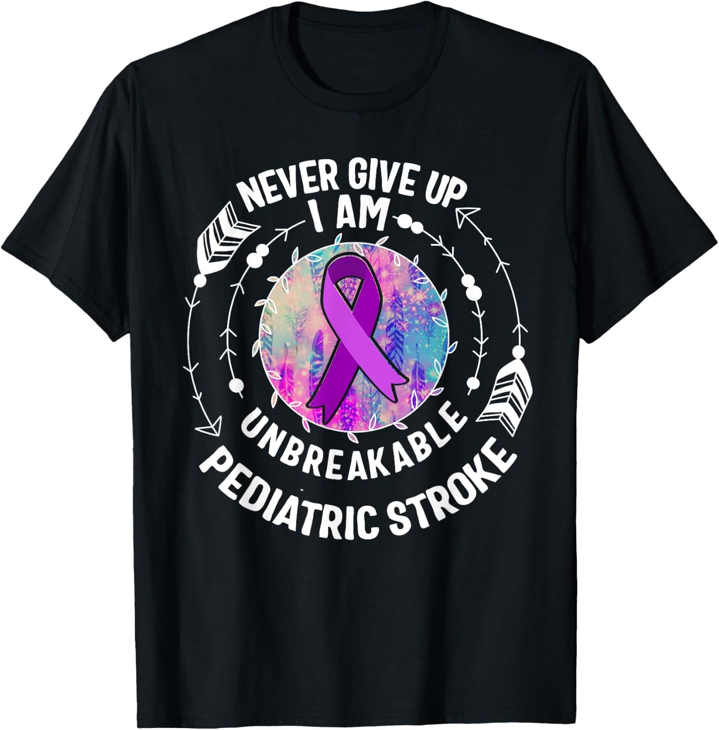Pediatric Stroke Awareness Purple Ribbon Fight Warrior Kids T-Shirt - T-Shirt | Black