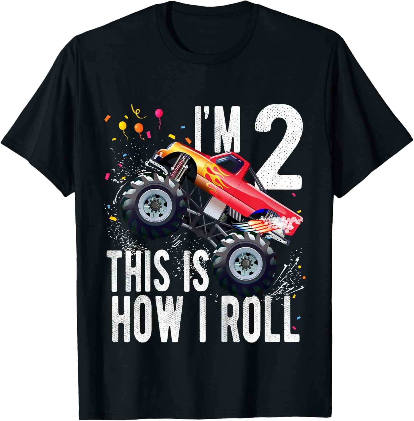 2 Year Old 2nd Birthday Boy Monster Truck Car T-Shirt - T-Shirt | Black