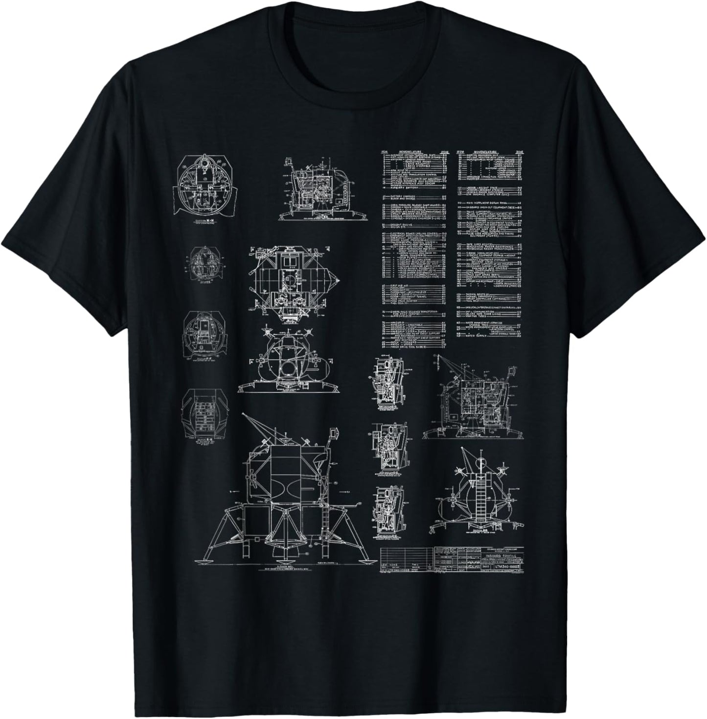 Apollo Lunar Module Lander Spacecraft Engineering Blueprint T-Shirt - T-Shirt | Black