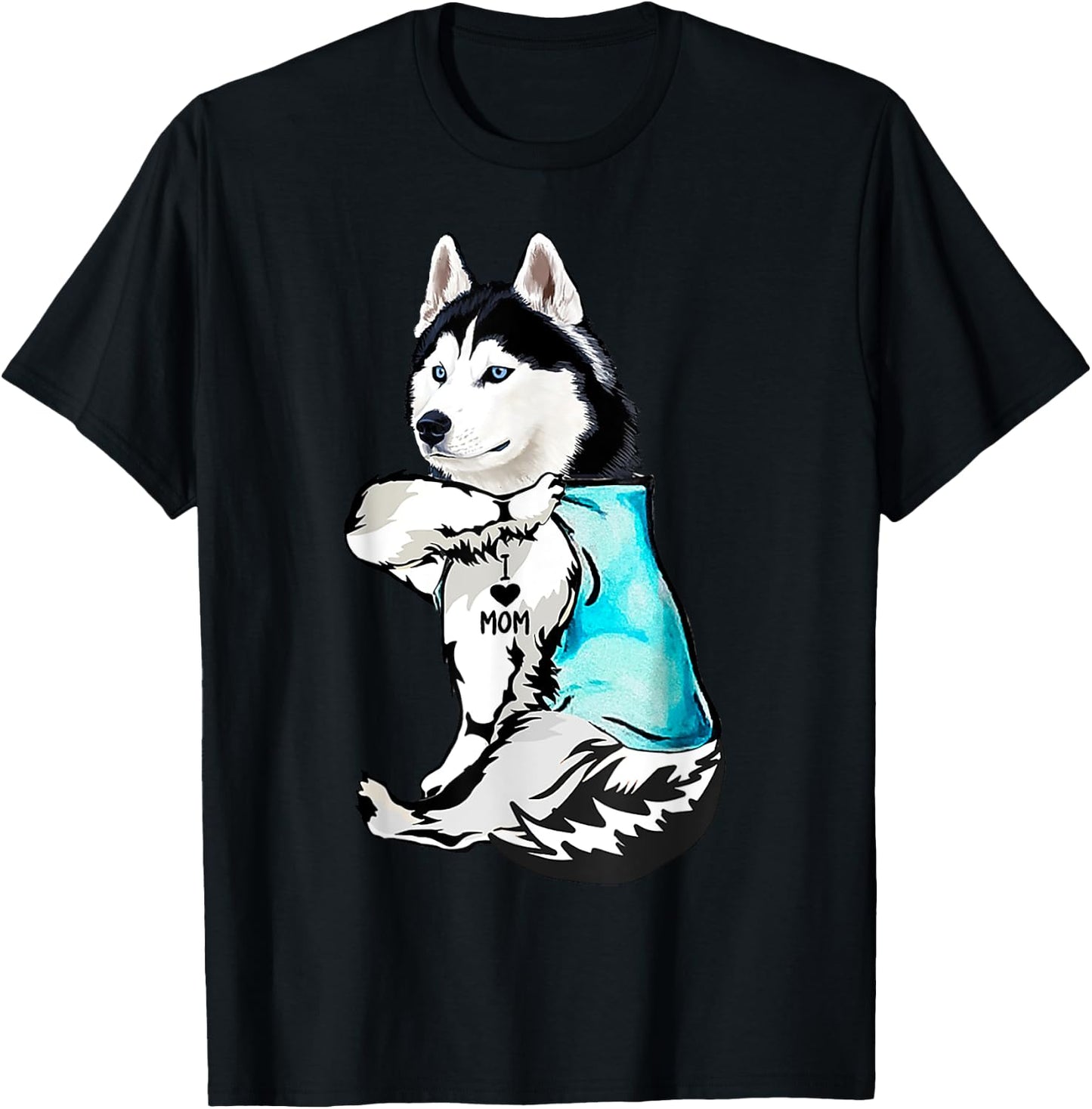 Husky I Love Mom Tattoo T-Shirt - T-Shirt | Black