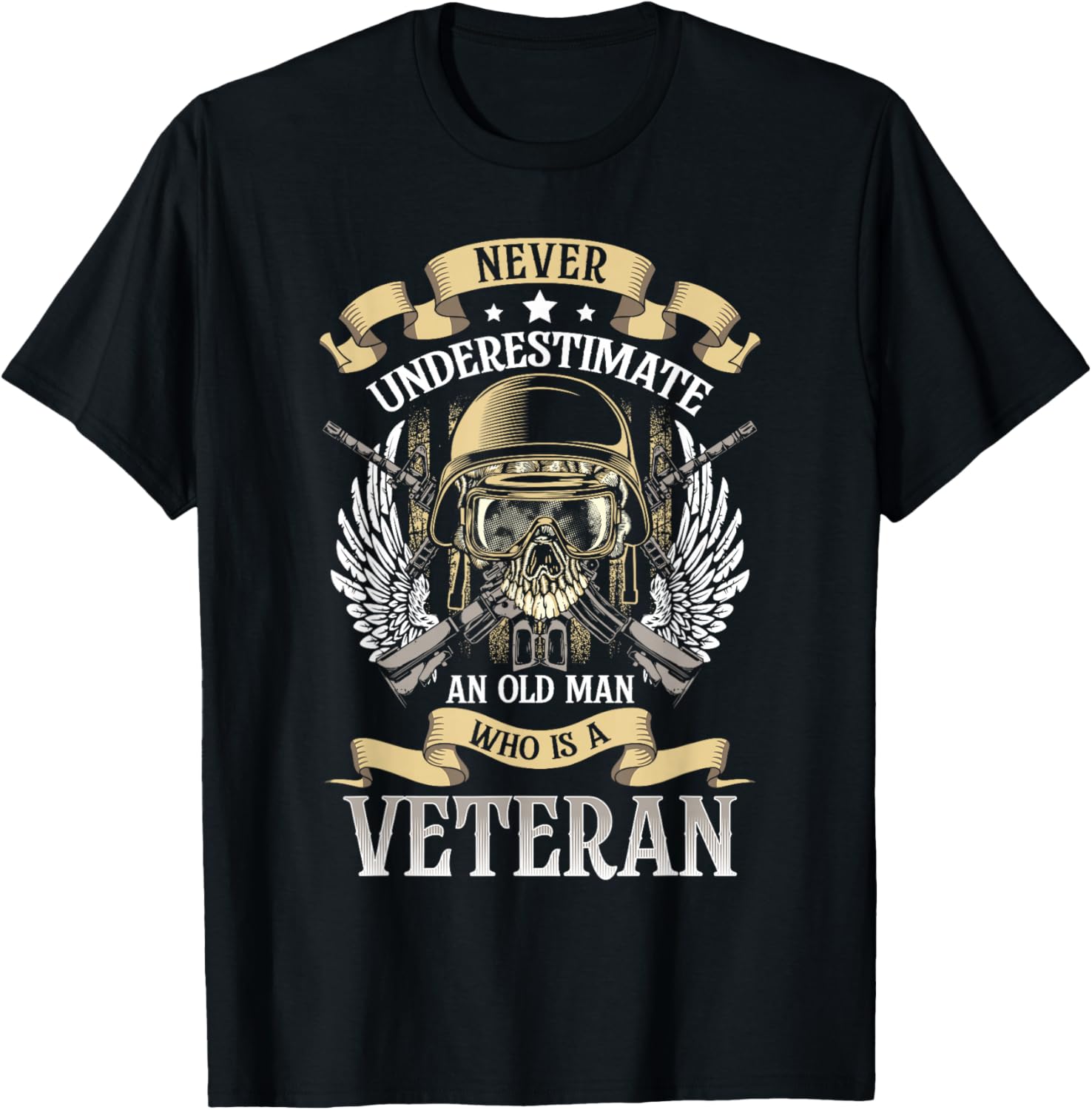 Never Underestimate and Old Man Who is Also a Veteran T-Shirt - T-Shirt | Black
