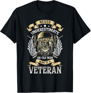 Never Underestimate and Old Man Who is Also a Veteran T-Shirt - T-Shirt | Black