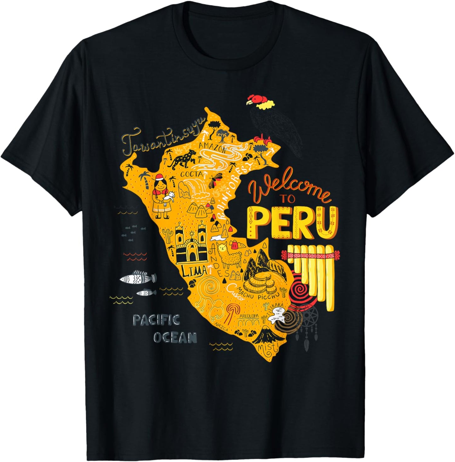 Travel Peru Map Lima Machu Picchu Cusco Family Vacation T-Shirt - T-Shirt | Black