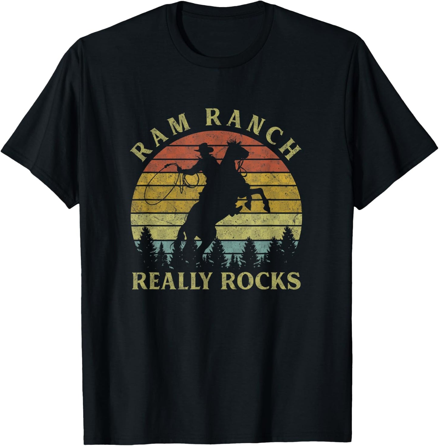 Ram Ranch Really Rocks Vintage Cowboy Riding Horse T-Shirt - T-Shirt | Black