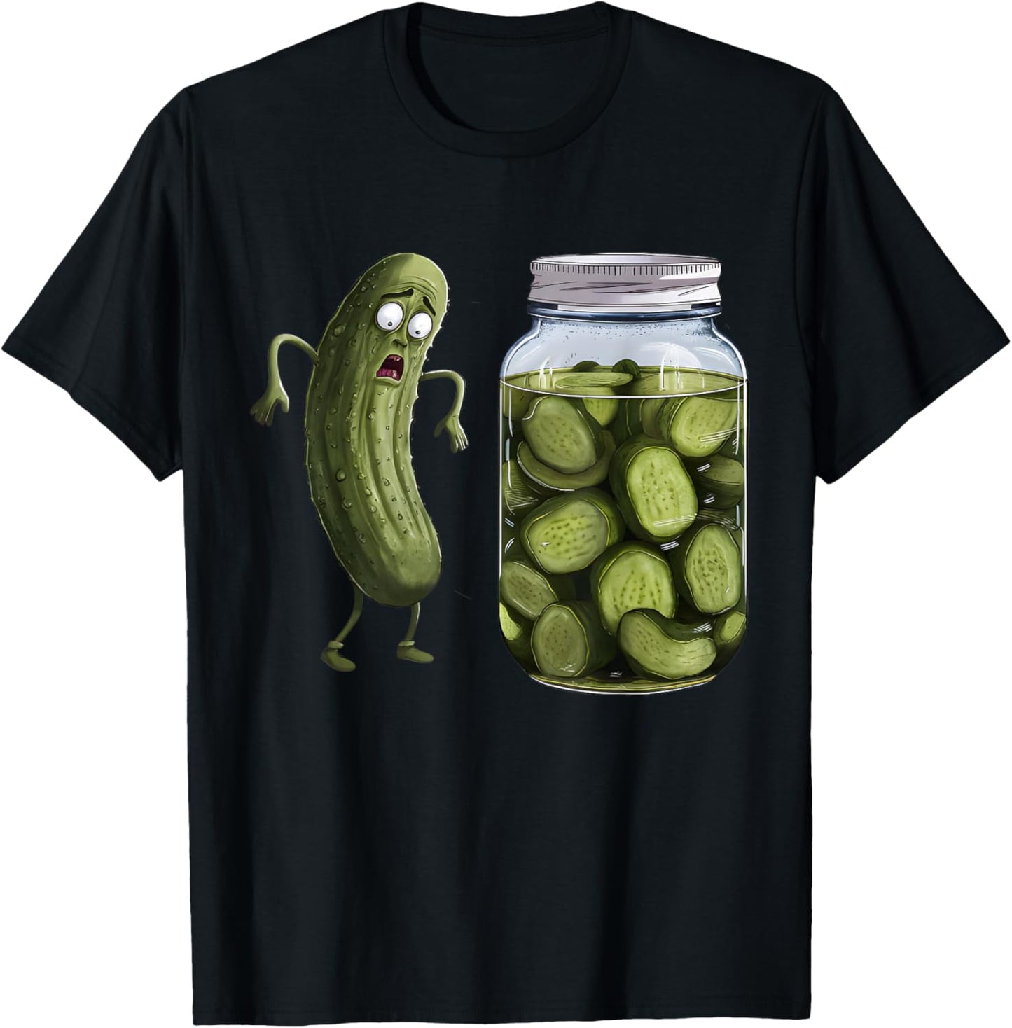 Funny Pickle Surprise A Cucumber And A Jar Of Sliced Pickles T-Shirt - T-Shirt | Black