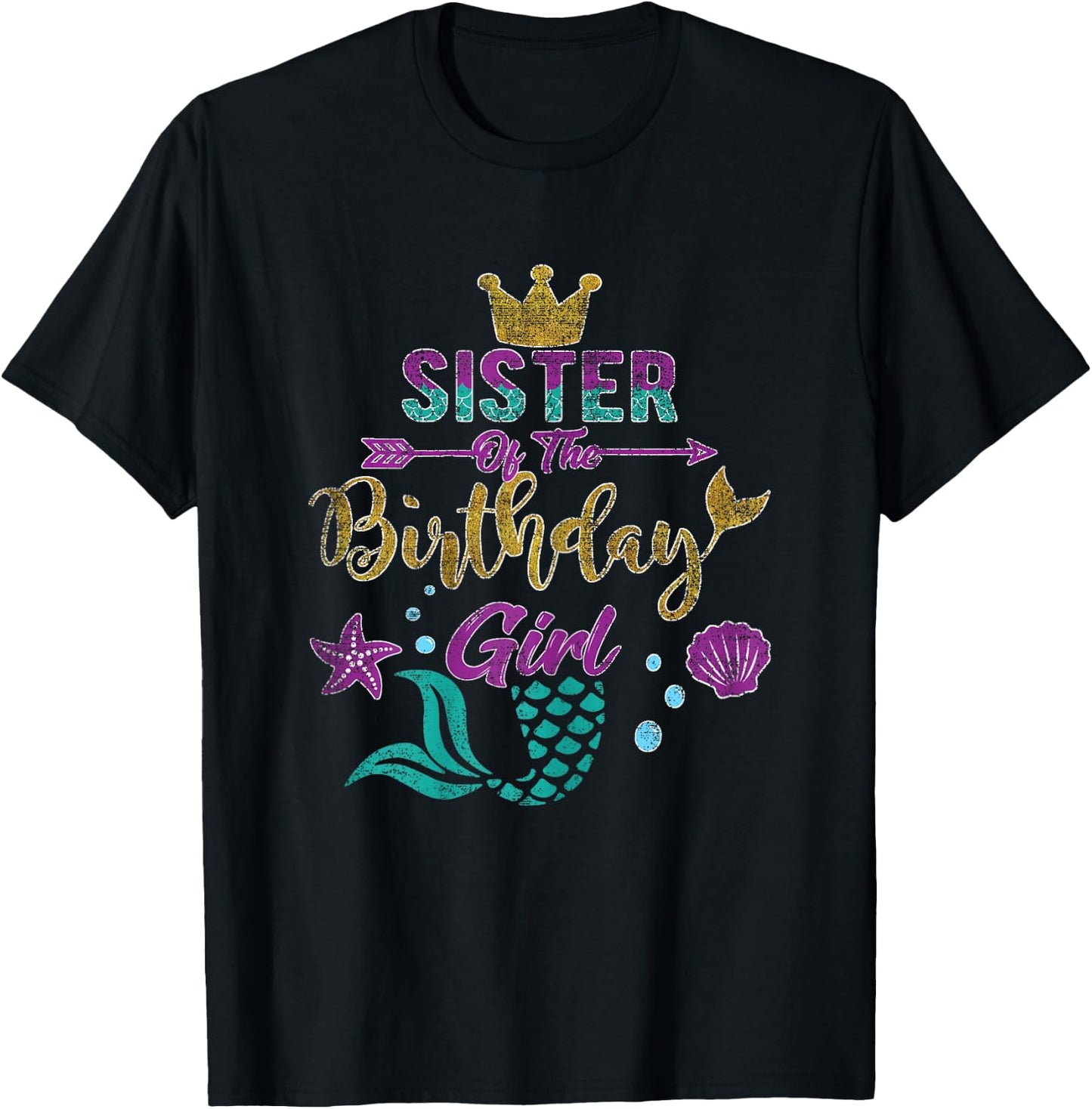 Sister of the Birthday | Girl Mermaid Gift Birthday Girl T-Shirt - T-Shirt | Black