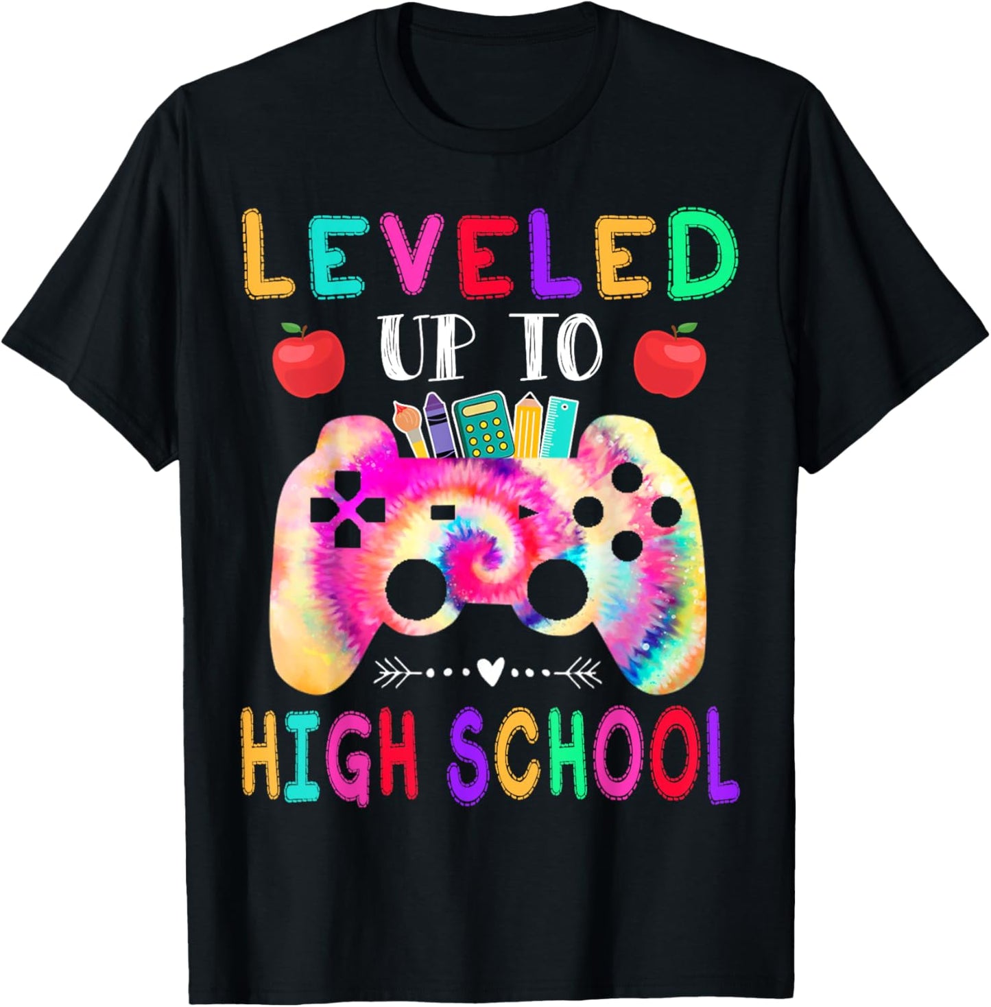 Leveled Up To High School Gaming Fun Back To School Tie Dye T-Shirt - T-Shirt | Black