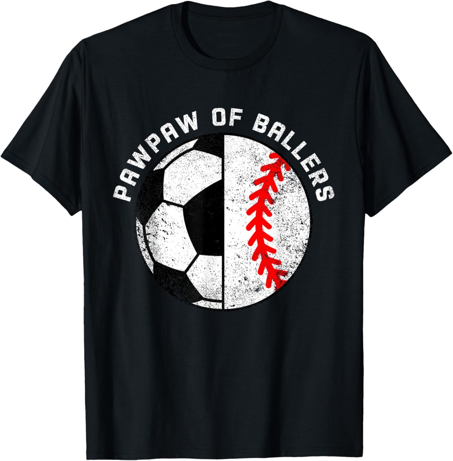 PawPaw Of Ballers Funny Soccer Baseball Paw Paw T-Shirt - T-Shirt | Black
