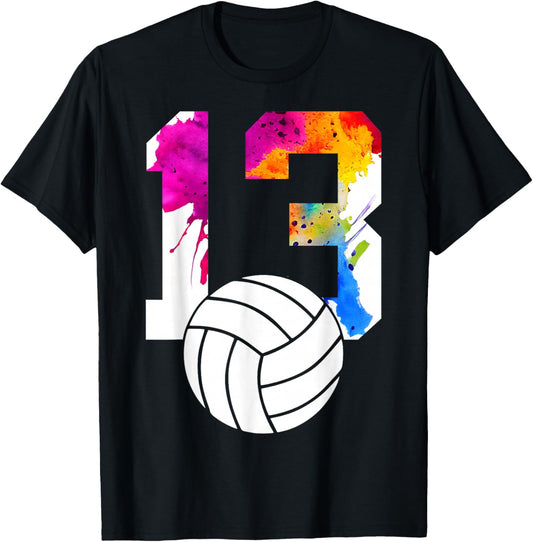 Number 13 Volleyball 13th Birthday T-Shirt - T-Shirt | Black