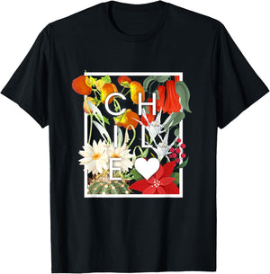 Flowers of Chile Word Art - Chilean Pride T-Shirt - T-Shirt | Black