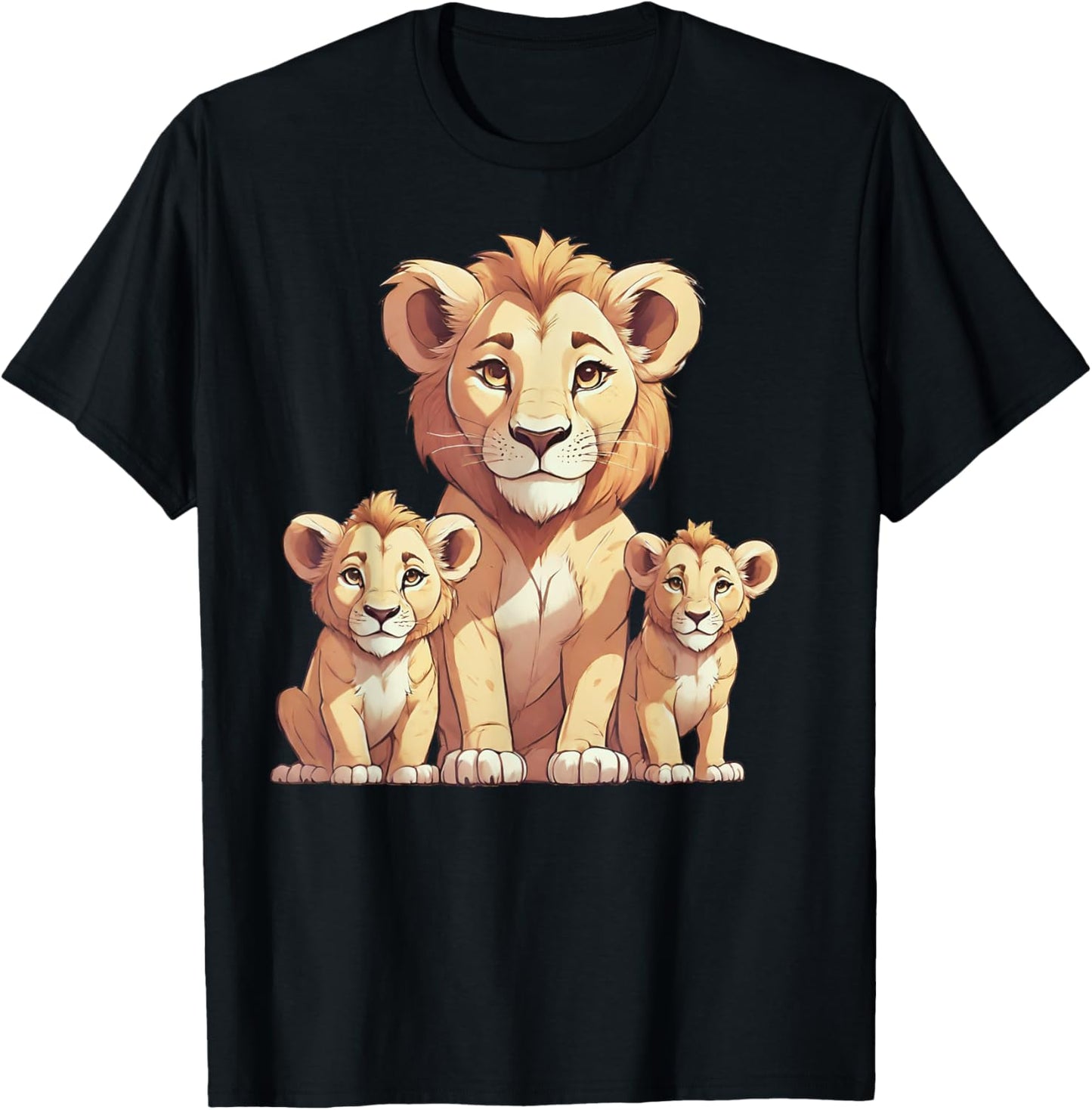 Cute Mama Lion and Cubs Family Mom Mother Gift Women Wife T-Shirt - T-Shirt | Black