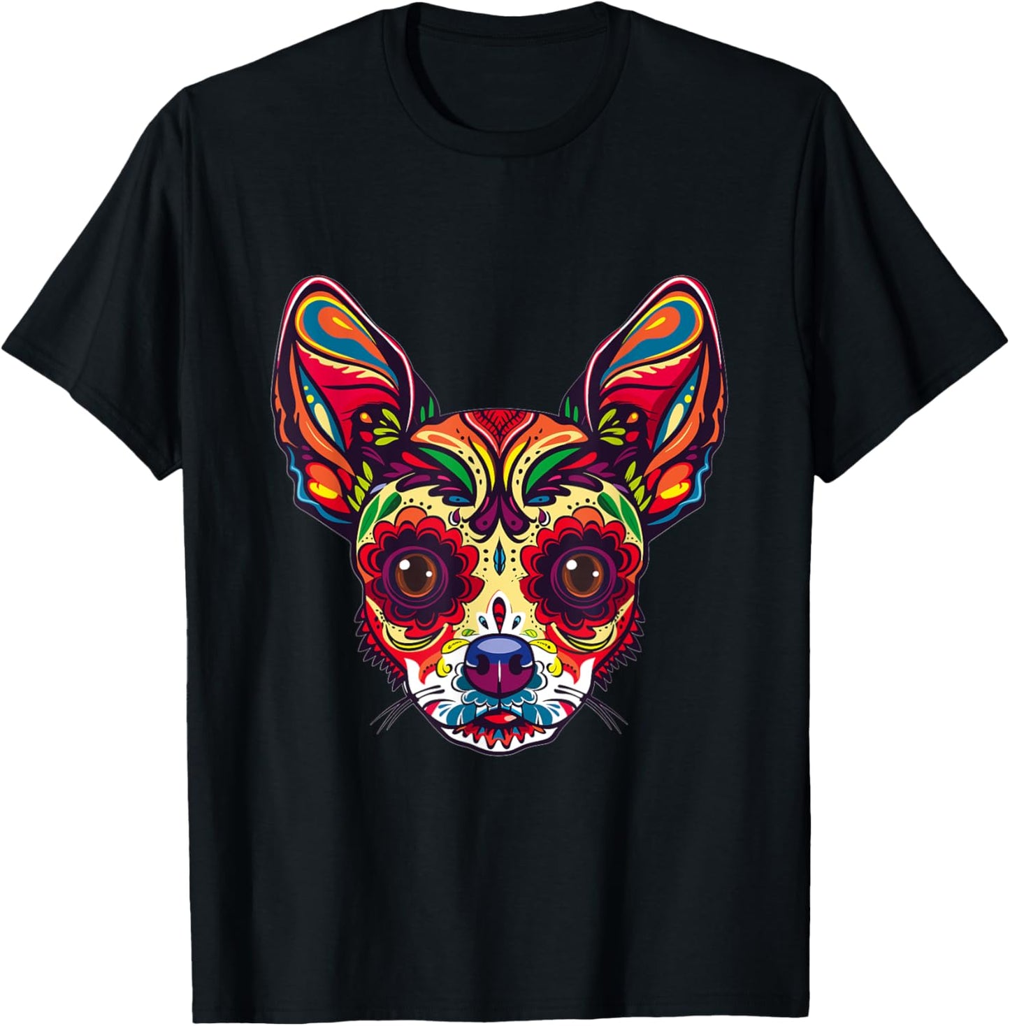Chihuahua Sugar Skull Dia De Los Muertos Graphic T-Shirt - T-Shirt | Black