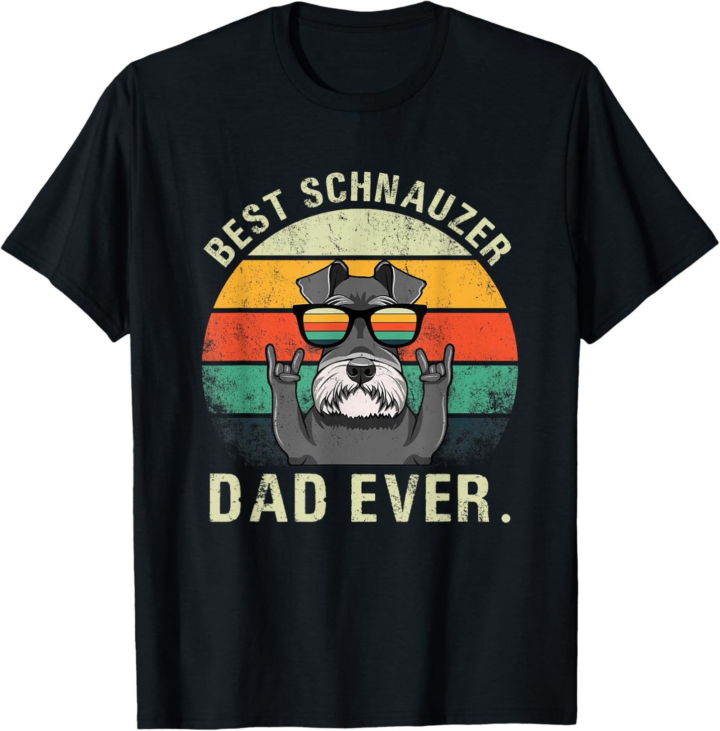 Dog Vintage Best Schnauzer Dad Ever Shirt Fathers Day Gifts T-Shirt - T-Shirt | Black