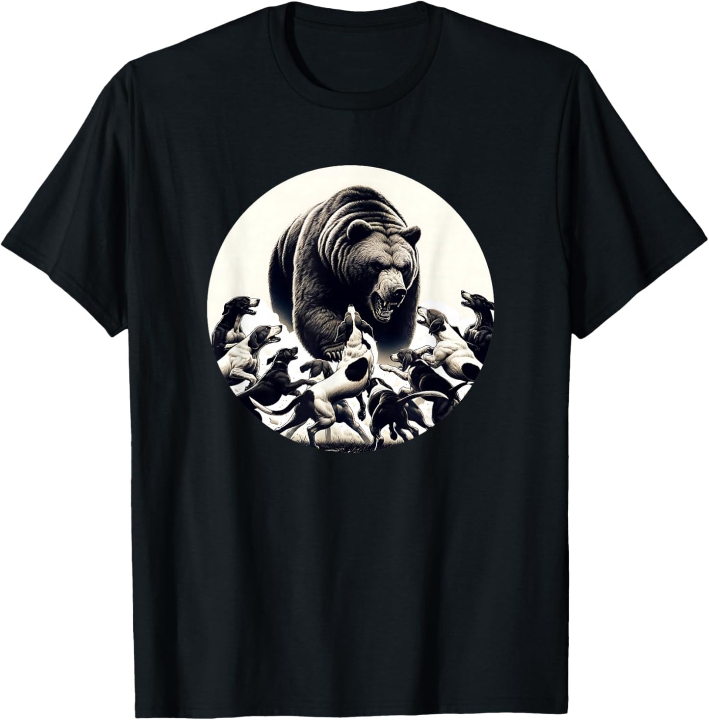 Hunting Bear Retro Dog Bear Hound Hunting Men Women Girls Kids T-Shirt - T-Shirt | Black