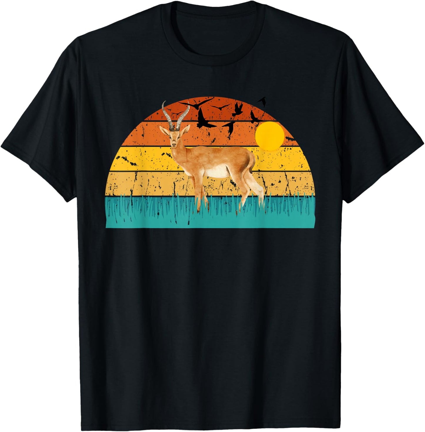 Gazelle Gazelle Lover Retro Style Animal Deers Sunset T-Shirt - T-Shirt | Black