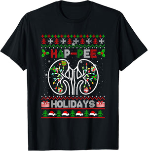 Happy Holidays Xmas Dialysis Nurse Kidney Part Sweater T-Shirt - T-Shirt | Black