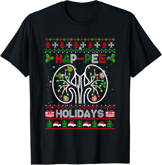 Happy Holidays Xmas Dialysis Nurse Kidney Part Sweater T-Shirt - T-Shirt | Black