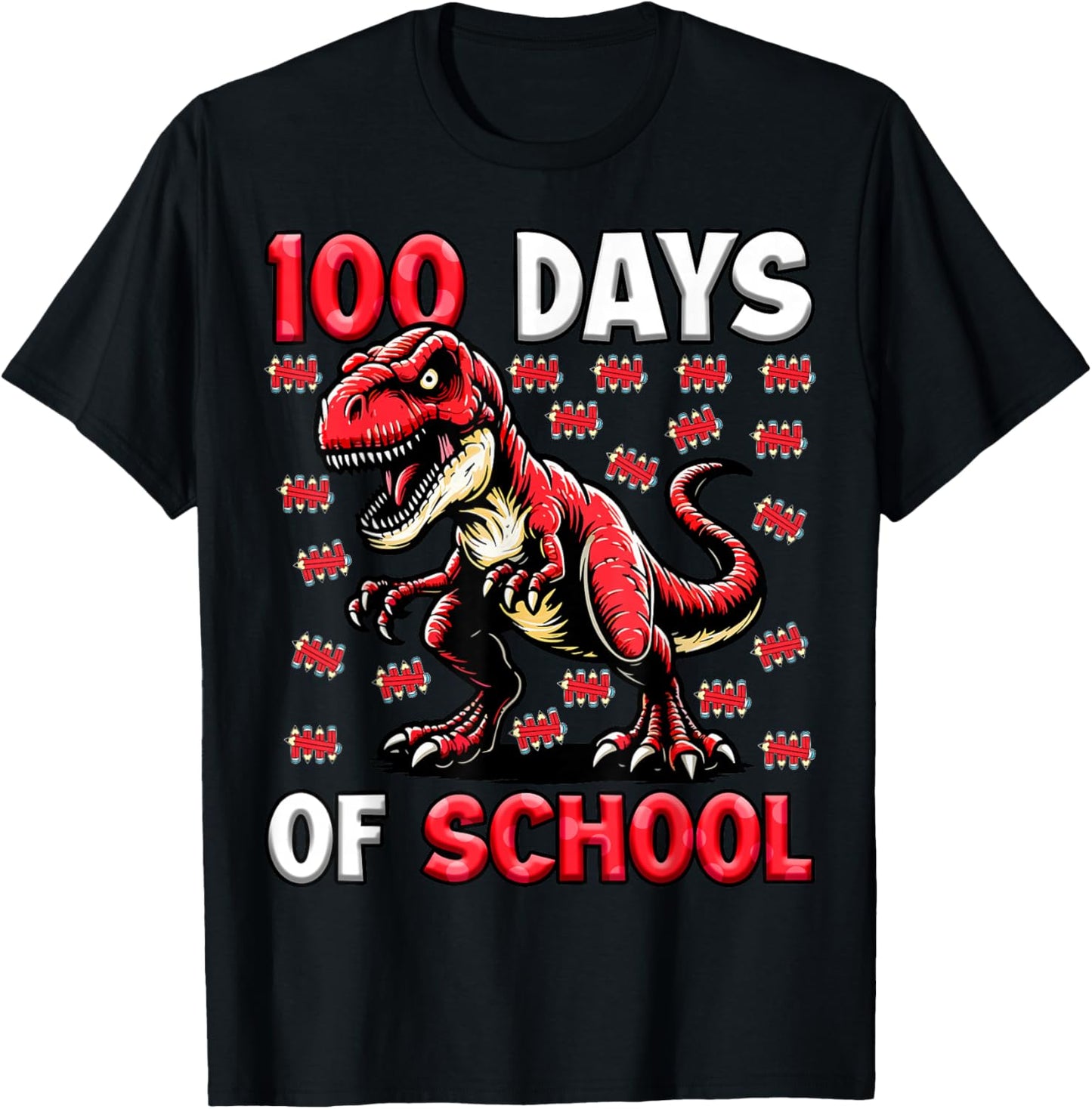 100 Days of School T-Rex Kids Boys 100th Day of School T-Shirt - T-Shirt | Black